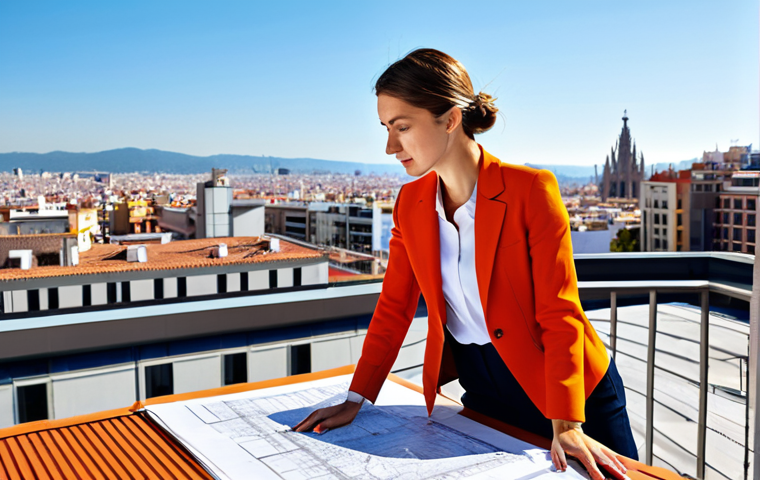 **

"A professional female architect, fully clothed in a stylish yet modest business casual outfit, reviewing blueprints on a sunny rooftop overlooking a vibrant cityscape like Barcelona or Madrid, appropriate attire, safe for work, perfect anatomy, natural proportions, professional photography, high quality."

**