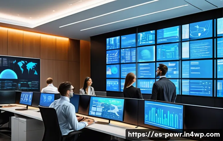 ESS의 이니셔티브 및 표준화 작업 - A modern corporate office environment showcasing diverse professionals collaborating around multiple...