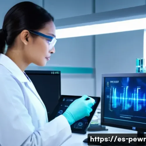 Home 15 ESS의 기술 발전을 위한 연구 방향 - A futuristic laboratory scene showcasing advanced lithium-ion battery electrodes with intricate nano...