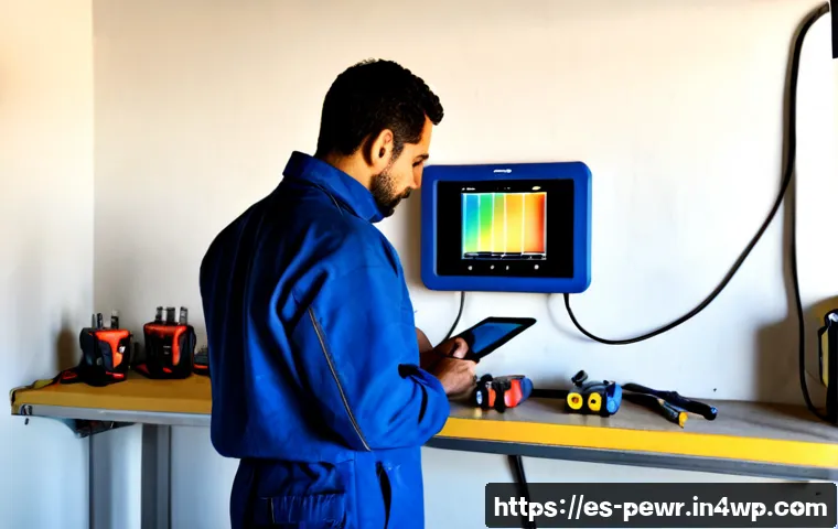 Home 17 ESS 사용 시 발생할 수 있는 오류와 해결 방법 - Photorealistic residential energy storage system troubleshooting scene in a modern Spanish home gara...